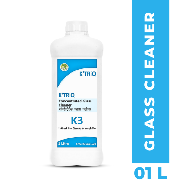A 01 Litre ktriq K3 Concentrated glass cleaner Bottle us for cleaning the glass and all cleaning surface of the Households.